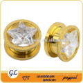 TP01798 surgical steel piercing ear tunnel , zircon plating color flesh tunnel